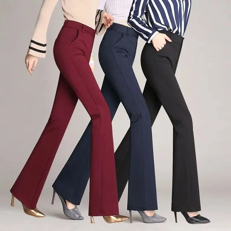 Top Trends: Korean Streetwear Fashion Women Suit Pants Spring Autumn New Slim High Waist Casual Solid All-match Office Lady Flare Trousers Shoppable Styles