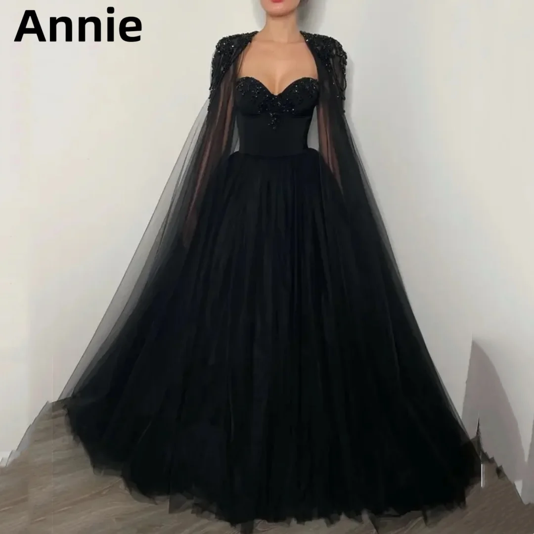 Top Trends: Black Tulle Beads Prom Dresses Detachable Poncho Evening Dress فساتين سهره فاخره 2024Luxurious A-Line Formal Occasion PartyDress Shoppable Styles