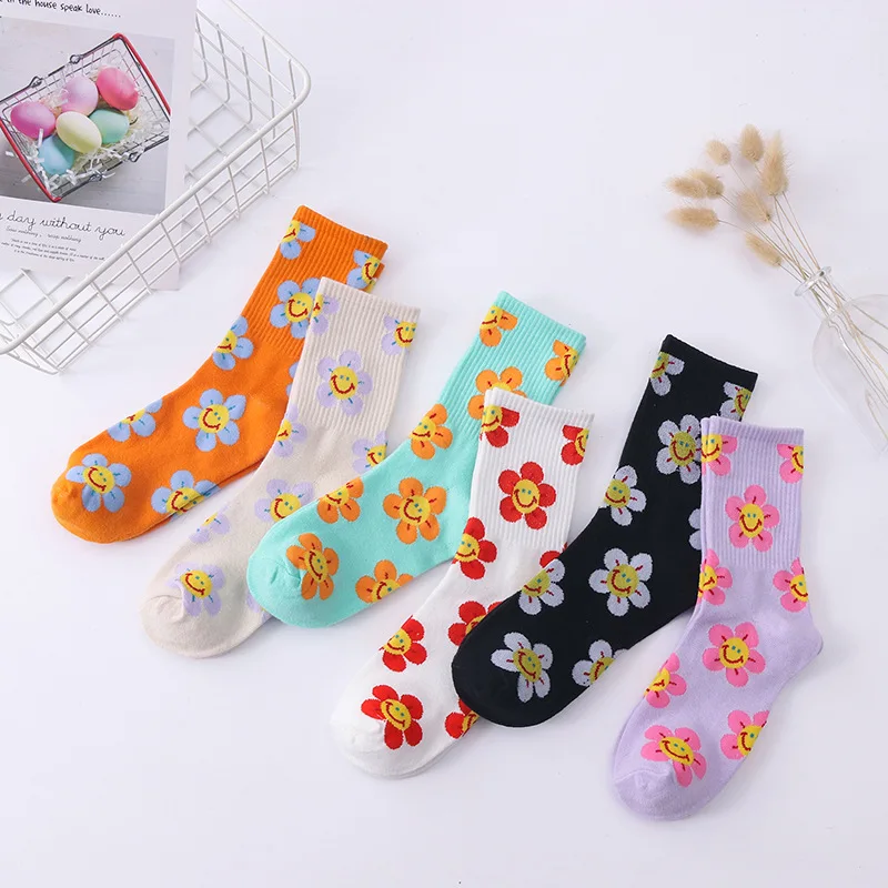 Top Trends: New Harajuku Flower Socks Women Middle Tube Cotton Funny And Kawaii Woman Socks For Spring Summer Autumn 5601 Shoppable Styles