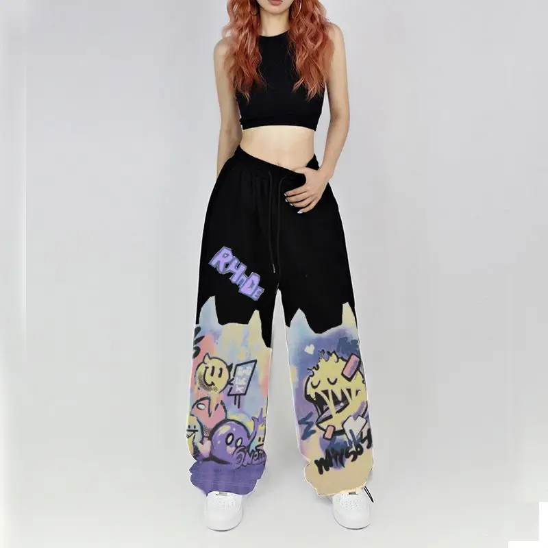 Top Trends: American Street Hip Hop Straight Graffiti Casual Pants New Fashion Casual High Waist Pockets Jazz Dance Sports Wide Leg Trousers Shoppable Styles