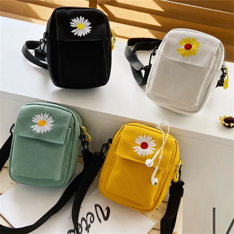 Top Trends: Women's Single Shoulder Bag Fashion Solid Color Casual Handbag Outdoor Daisy Canvas Handbag Zipper Cross-body Bag Messenger Bag Shoppable Styles