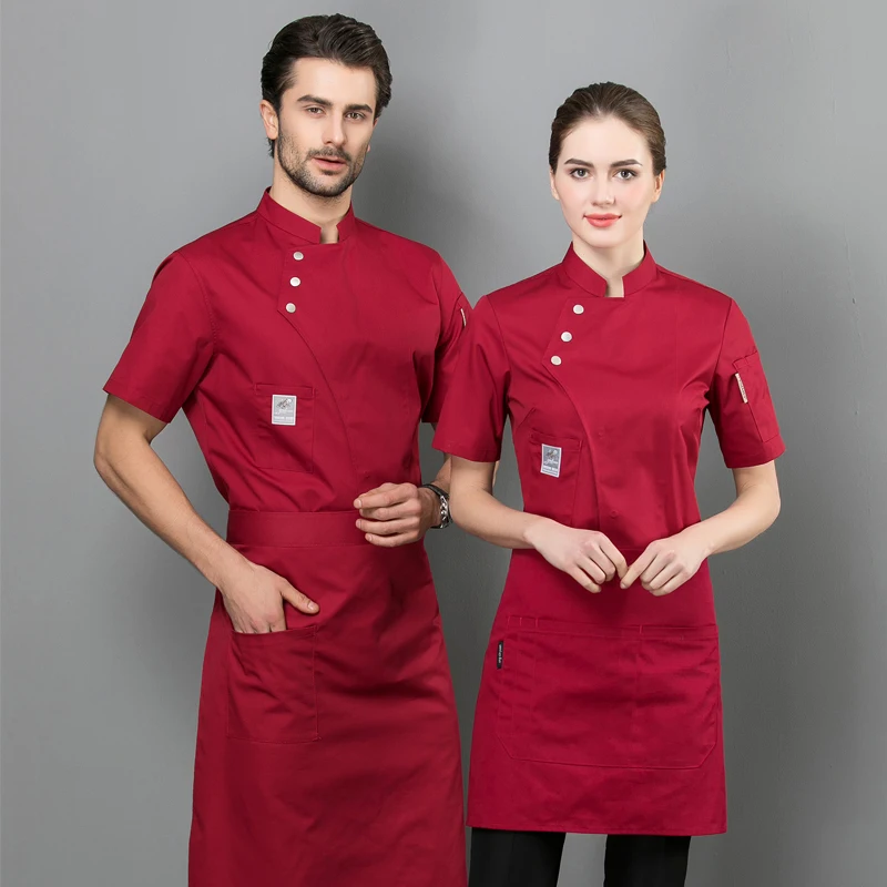 Top Trends: Summer Women And Men Kitchen Restaurant Cook Workwear Red Chef Uniform White Shirt Chef Jacket Shoppable Styles