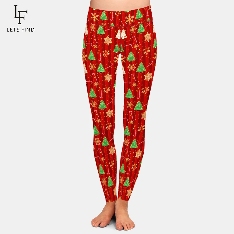 Top Trends: LETSFIND Winter Women Leggings Christmas Gingerbread Golden Snowflakes And Christmas Tree Print High Waist Legging Shoppable Styles