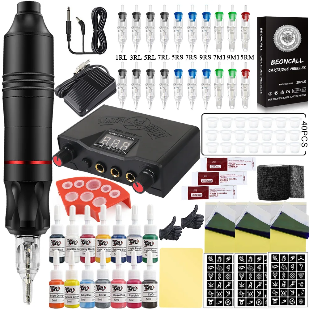 Top Trends: Complete Tattoo Pen Kit Tattoo Machine Set Tattoo Rotary Pen Power Supply With Tattoo Cartridge Needles Ink Tattoo Accessories Shoppable Styles