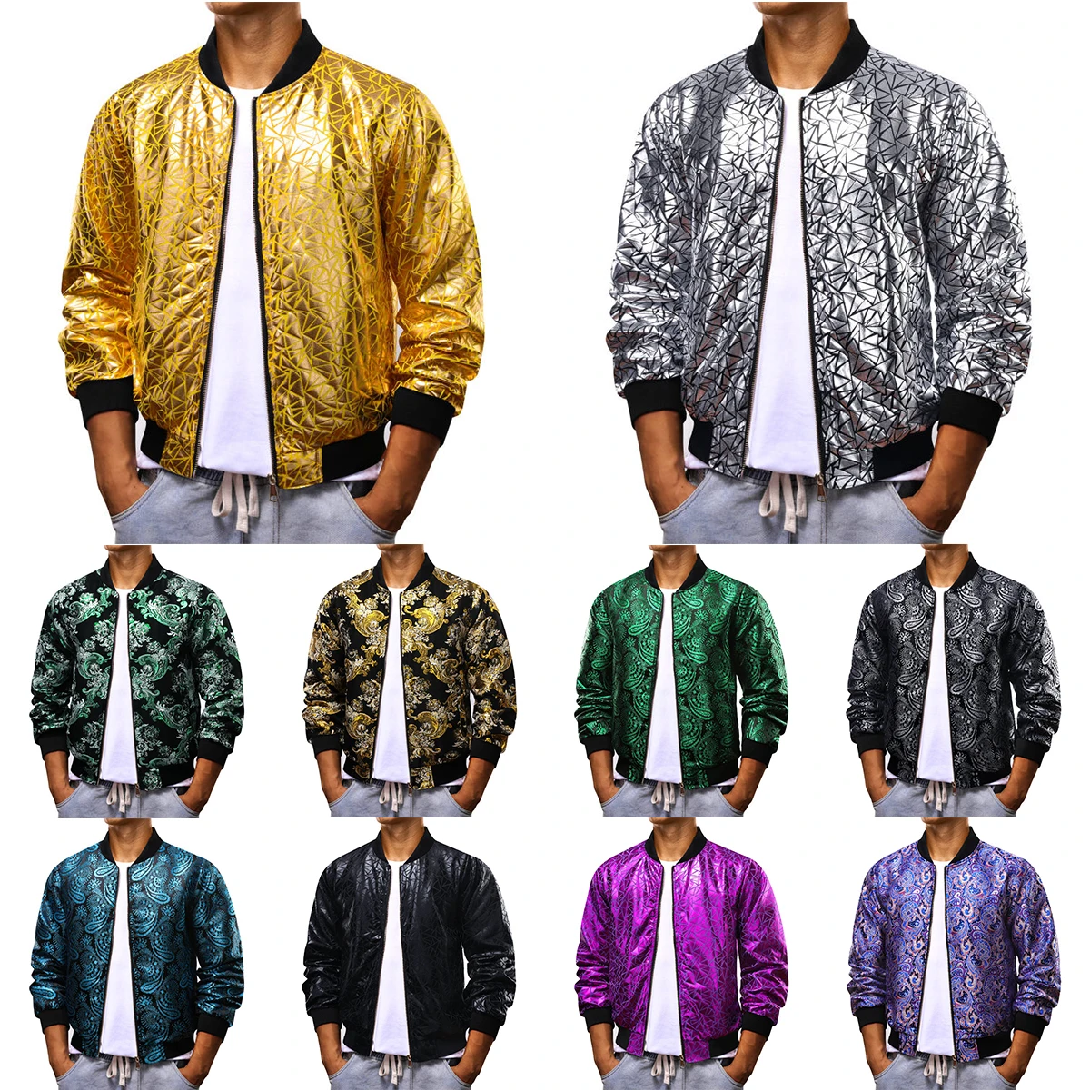 Top Trends: Barry Wang Silk Jackets For Men Long Sleeve Gold Silver Blue Green Black Purple Red Streetwear Zip Up Coats Windbreaker Blazer Shoppable Styles