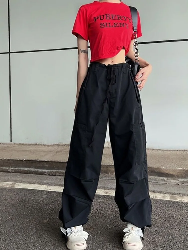 Top Trends: HOUZHOU Hip Hop Retro Green Cargo Pants Women Y2K Harajuku Oversize Wide Leg Black Parachute Trousers Female Vintage Streetwear Shoppable Styles - Image 4