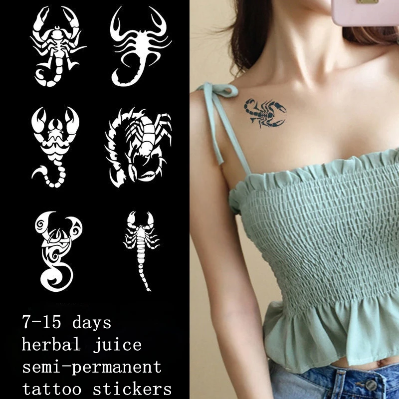 Top Trends: Scorpion Herb Juice Tattoo Sticker Plain Flower Arm Hot Girl&#039;s Sexy Waterproof Lasting Non-reflective Art Fake Tattoo Women Men Shoppable Styles