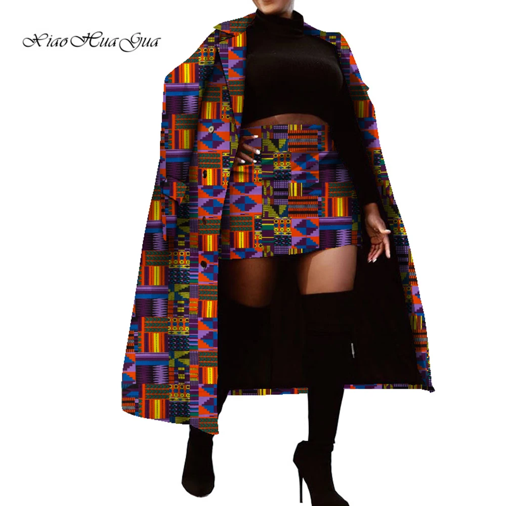 Top Trends: 2 Pieces Set African Clothes For Women African Print Tops And Skirts Women Traditional African Long Trench Coat Skirt Set WY001 Shoppable Styles