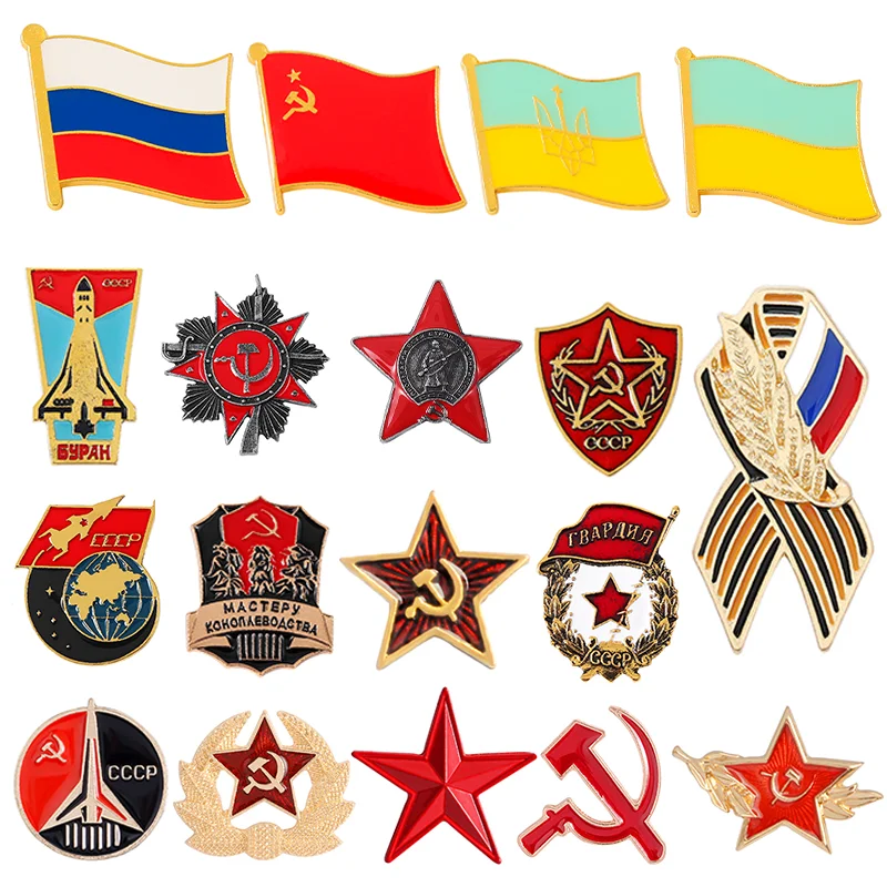 Top Trends: Russian Flag Brooch Ribbon Sign Badge With USSR Symbol Badge Patriotism Red Star Victory Day Lapel Pins Icon Backpack Decorative Shoppable Styles