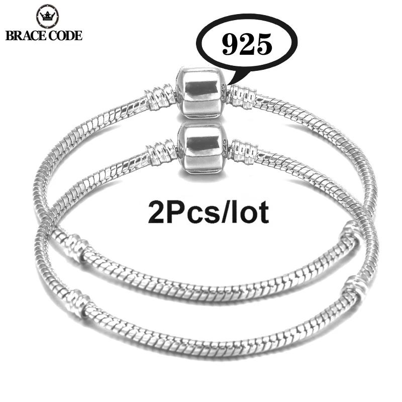 Top Trends: BRACE CODE Silver Plated With 925 Logo Snake Bone Chain 3mm Bracelet Fit Original Brand Bracelet DIY Friendship Bracelet Shoppable Styles