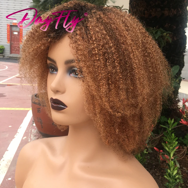 Top Trends: Ombre Kinky Curly Wig Curly Human Hair Wig With Bangs For Women Colored Brazilian Hair Wig T1b 30 99j 150% Machine Made Wig Shoppable Styles