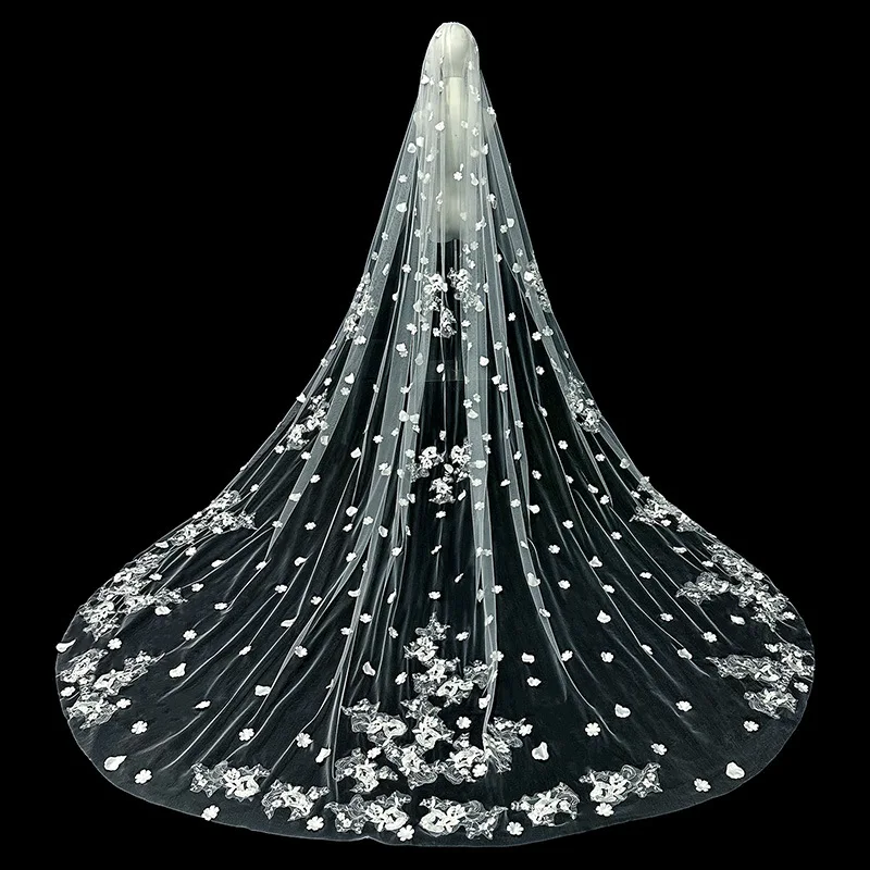 Top Trends: 2024 Wedding Veils For Bride Lace Appliques Wedding Accessories 3.5 Meters Cathedral Length Bridal Veil With Comb Shoppable Styles