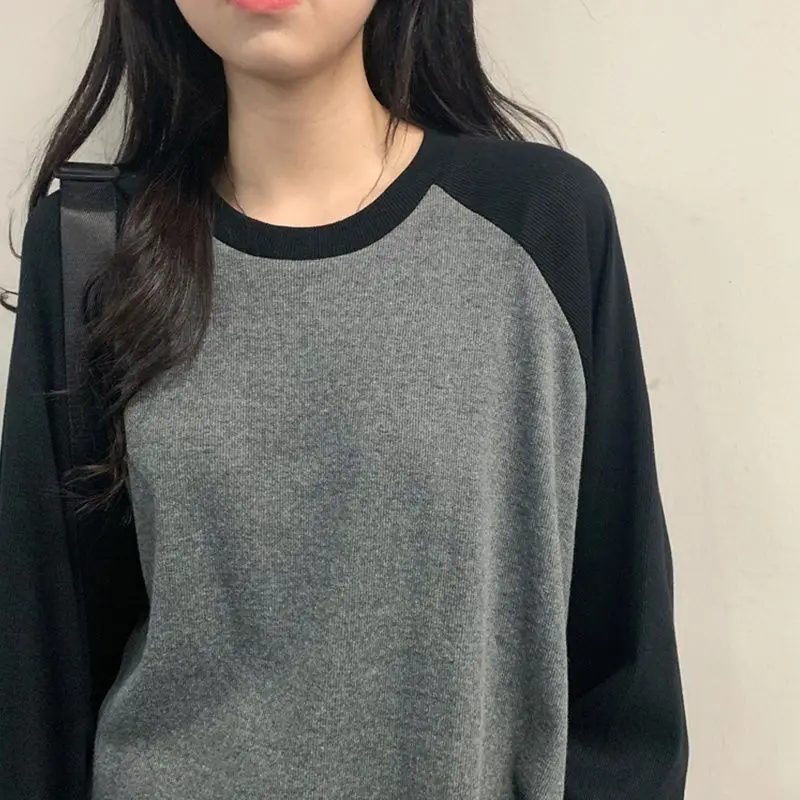 Top Trends: New 2022 Female T-shirt Round Collar Contrast Color Long Sleeve T Shirt Women Spring T-Shirts For Women Patchwork T Shirt Shoppable Styles