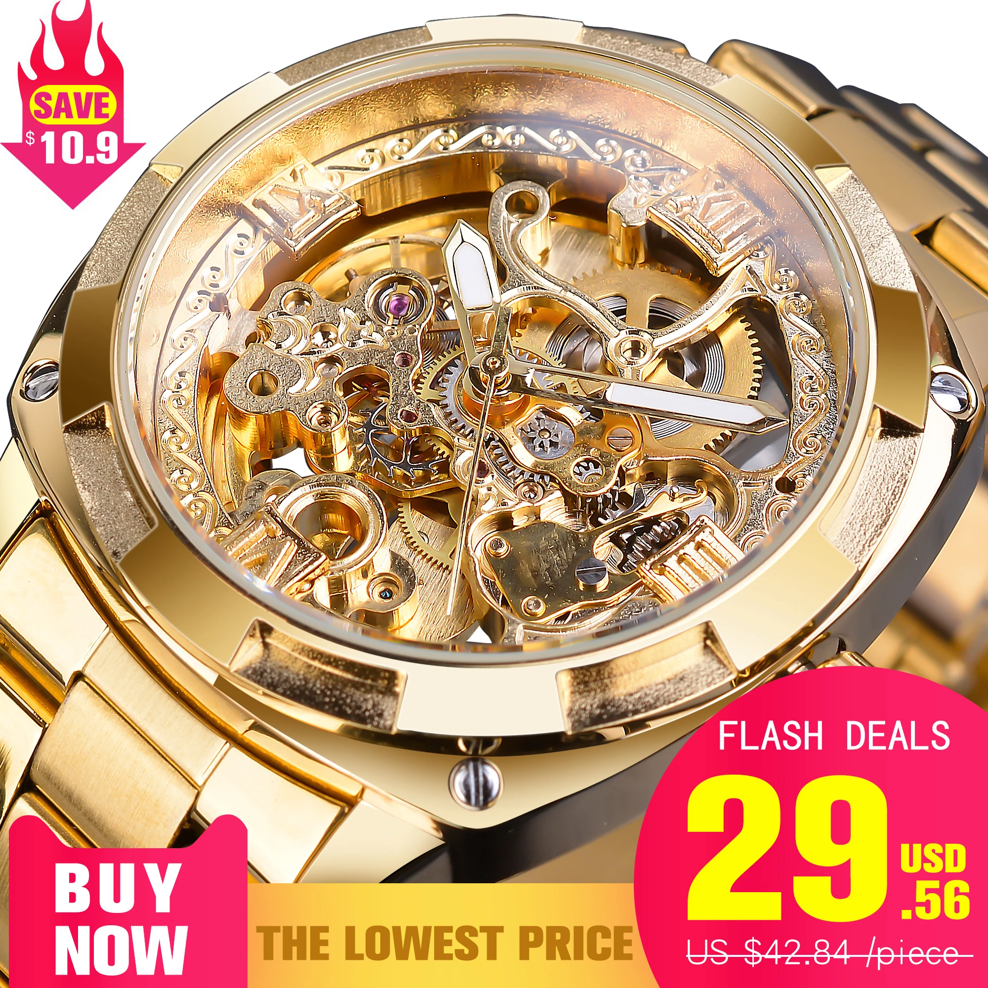 Top Trends: Forsining Fashion Transparent Retro Men's Automatic Mechanical Watch Top Brand Luxury Full Golden Luminous Hands Skeleton Clock Shoppable Styles