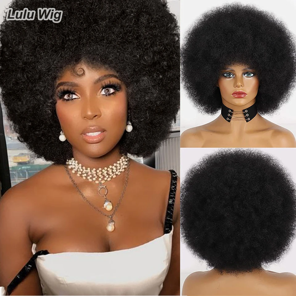 Top Trends: Short Synthetic Wig Afro Kinky Curly Wigs With Bangs For Black Women African Synthetic Ombre Glueless Cosplay Black Wig Shoppable Styles