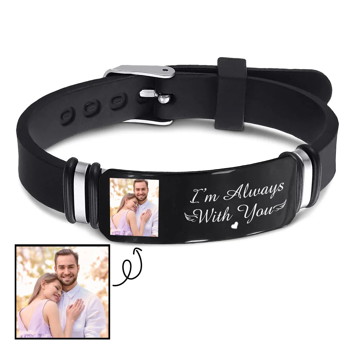 Top Trends: Personalized Custom Photo Name Stainless Steel Men's Bracelet Fashion Black Silicone Watch Band Bracelets Father's Day Christmas Shoppable Styles