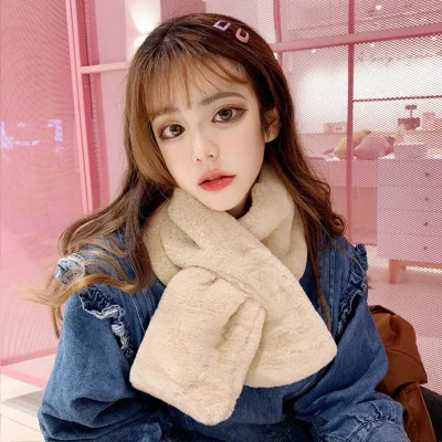 Top Trends: Women Winter Warm Thicken Scarfs Solid Color Faux Rabbit Fur Plush Cross Collar Scarf Shawl Elegant Warm Soft Comfortable Scarf Shoppable Styles - Image 6