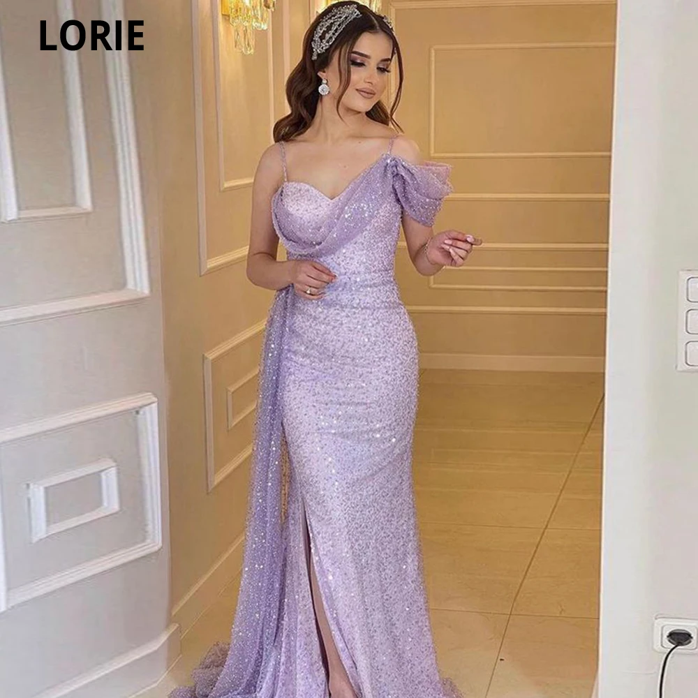 Top Trends: LORIE Lilac Tulle Long Evening Dresses One Shoulder Pleats Side Slit Women Prom Dress Formal Party Gowns Arabic Women Vestidos Shoppable Styles