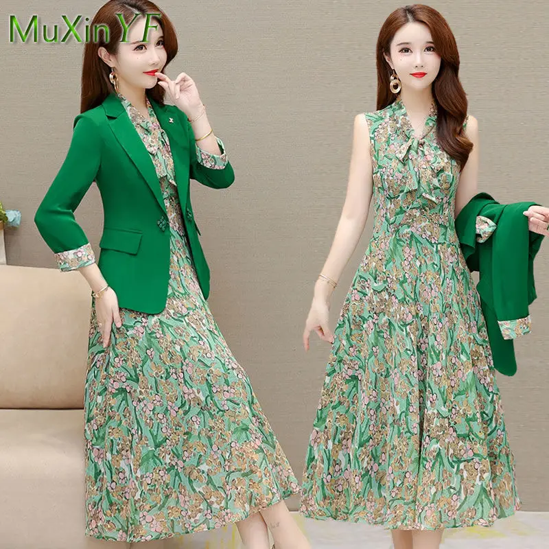 Top Trends: 2022 Spring Autumn New Suit Jacket Dress Two-piece Women&#039;s Elegant Blazers Floral Long Skirt Set Female Office Professional Wear Shoppable Styles