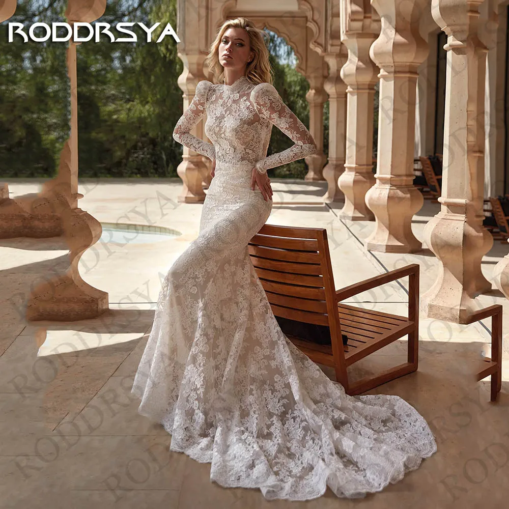 Top Trends: RODDRSYA Exquisite Mermaid Wedding Dresses 2024 Long Sleeves Lace Appliques Backless High Neck Bridal Gowns Robe Mariage Femme Shoppable Styles