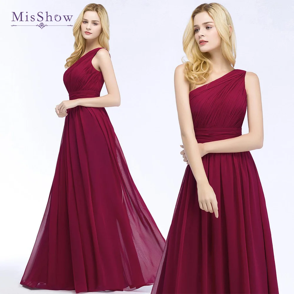 Top Trends: MisShow Chic One-shoulder Sleeveless Chiffon Bridesmaid Dresses Custom Made Pleated Long Formal Prom Gowns Robe Mariage Invité Shoppable Styles