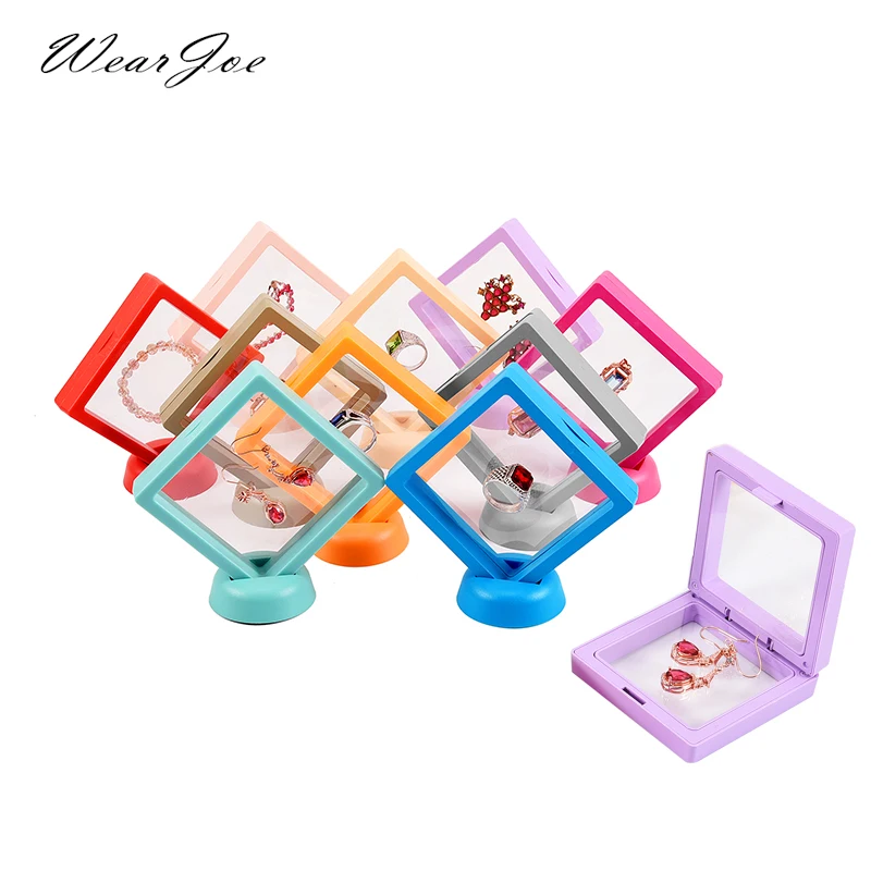 Top Trends: Transparent PE Film Jewelry Storage Box Antioxidation Color Frame 3D Floating Display Stand Pendant Ring Earring Bracelet Holder Shoppable Styles