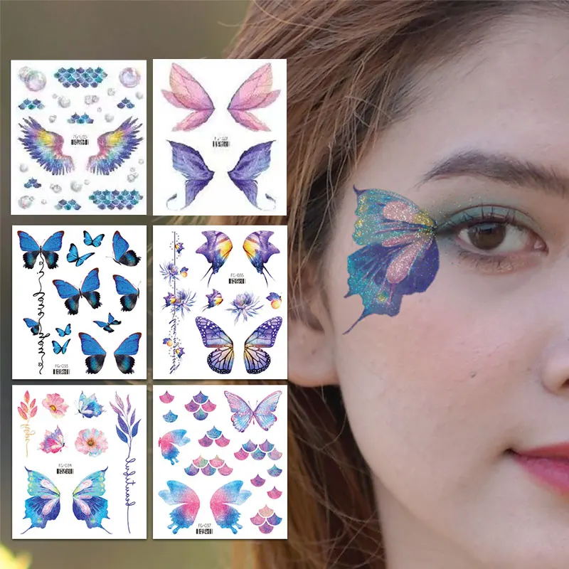 Top Trends: Glitter Fairy Butterfly Wings Tattoo Sticker Temporary Waterproof Eyes Face Arm Body Art Fake Tattoos Women Makeup Products Shoppable Styles