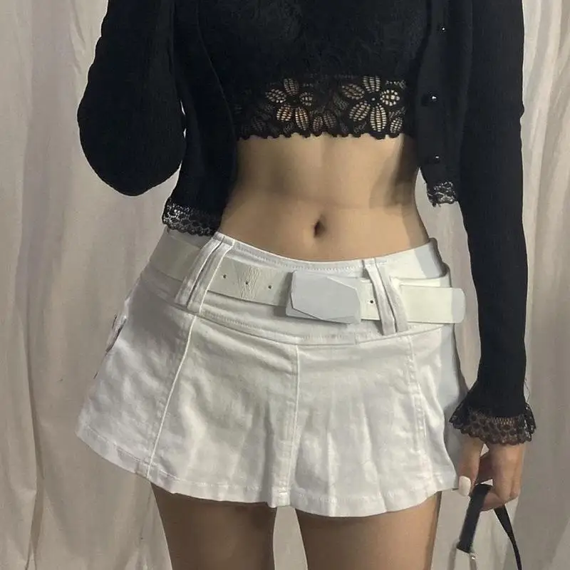 Top Trends: Women's Y2K High Waist White 2023 Summer New Spicy Sexy Short Skirt A Word Denim Half Body Skirt Pure Desire Wind Pleated Skirt Shoppable Styles