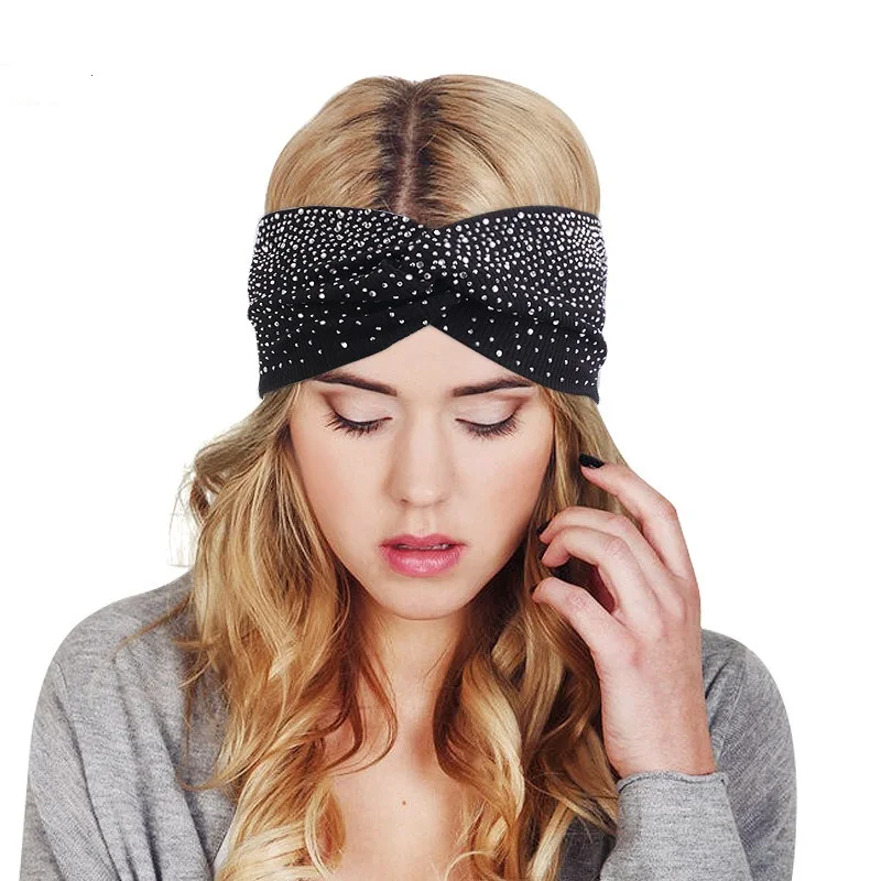 Top Trends: Hot Fix Rhinestone Hair Bands Cotton Yoga Headbands Front Cross Headwrap Women Headbands Headpiece Headwrap Turban Headwear Shoppable Styles