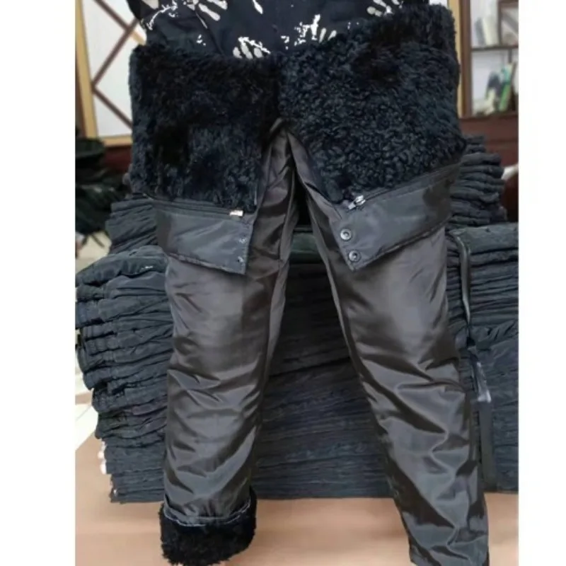 Top Trends: 100% Genuine Sheepskin Pants Men Warm Winter High Waist Long Pants Thicken Men Clothing Snowsuits Trousers Plus Size Oversized Shoppable Styles