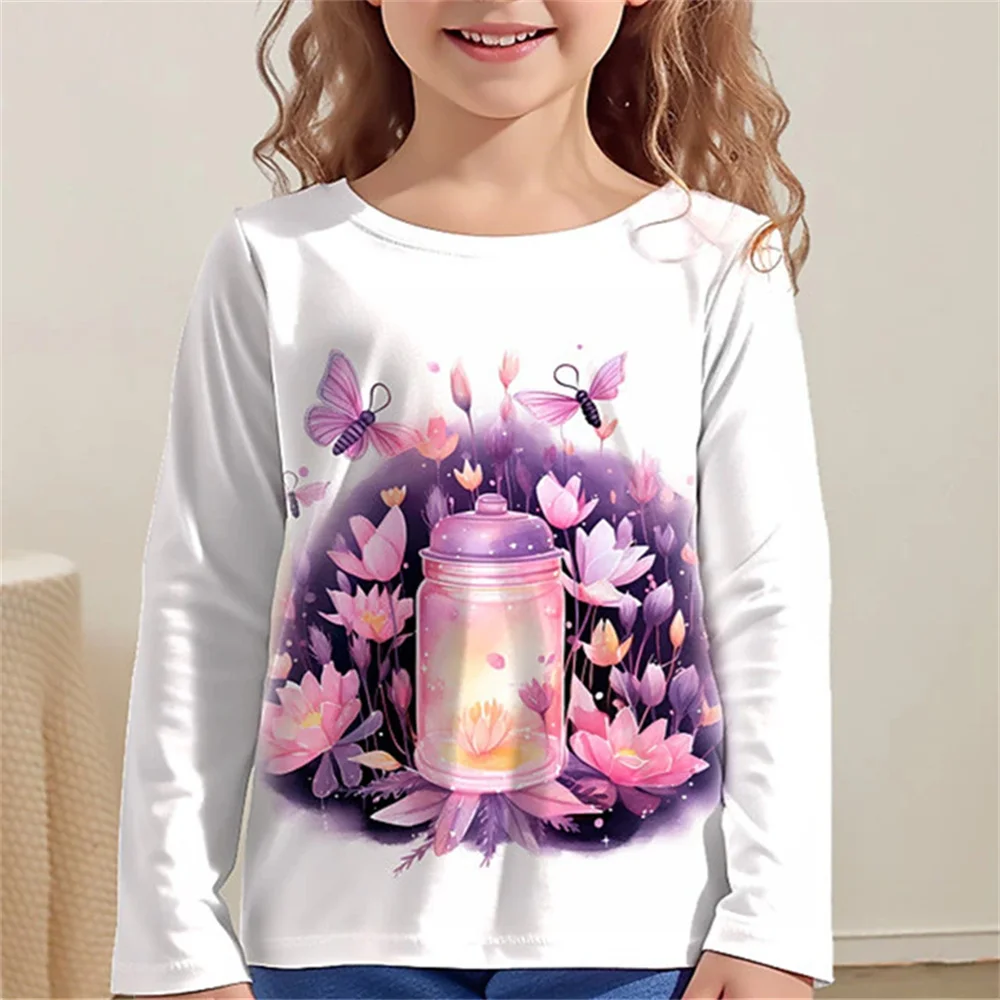 Top Trends: Korean 2023 Autumn Children Clothes For Girls 4 To 12 Years Cute Cartoon Kawaii Long Sleeve Pink Butterfly Elf T-Shirts Kids Top Shoppable Styles