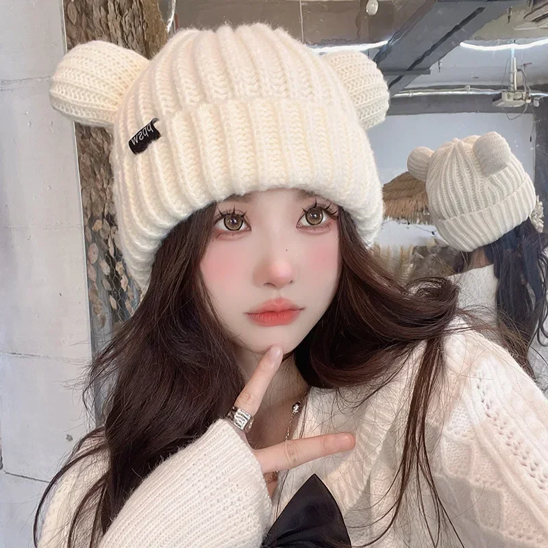 Top Trends: New Women Winter Warm Knitted Beanies Hat Cute Solid Knitted Skull Cap Women Black White Thick Hat Knit Elastic Accessories Shoppable Styles