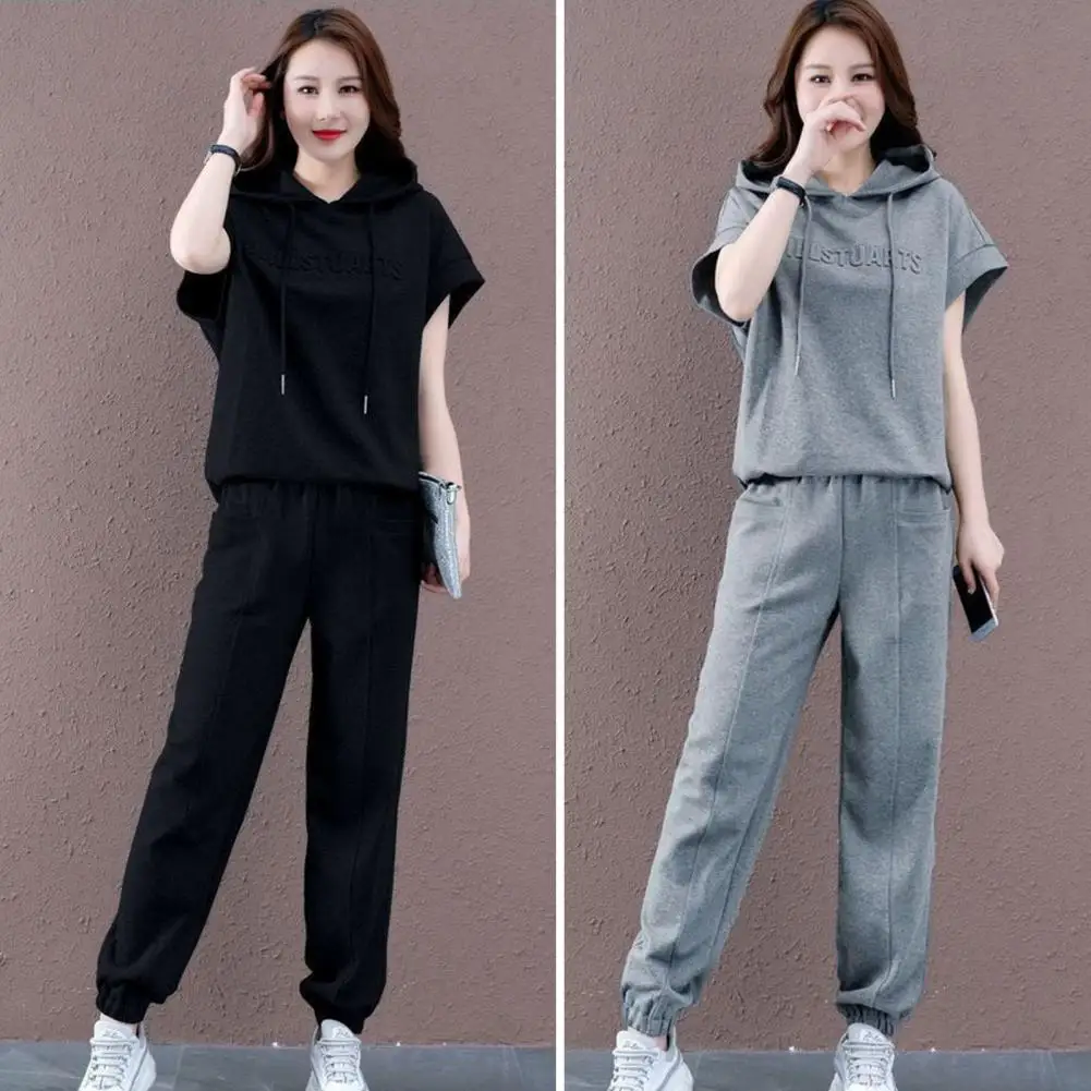 Top Trends: Women Hoodie Pants Set Casual Elastic Waist Drawstring Hooded Sports Loose Pockets Plus Size Top Trousers Suit 2 Pcs / Set Shoppable Styles