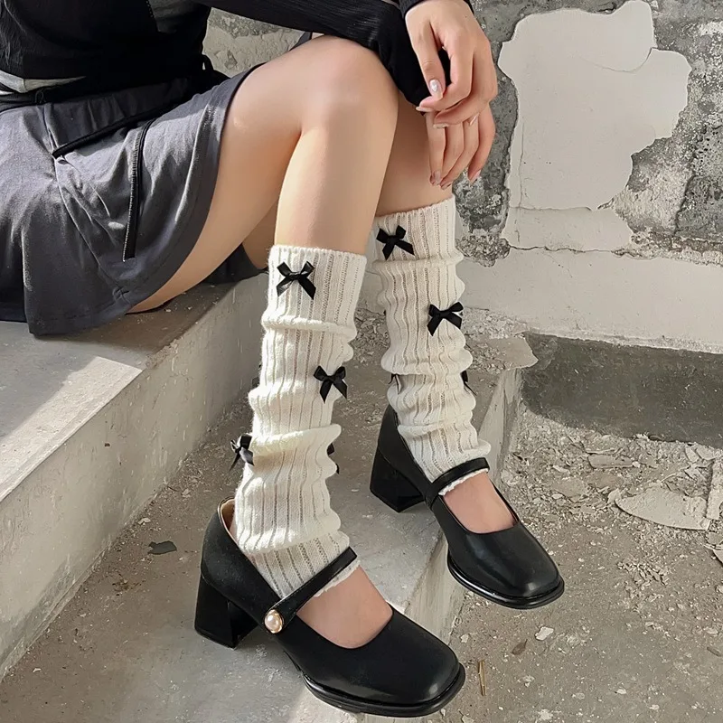 Top Trends: Bow Leg Warmers Japanese Style JK Knitted Woolen Pile Socks Women Girls Fashion Ballet Guards Socks Long Stockings Shoppable Styles