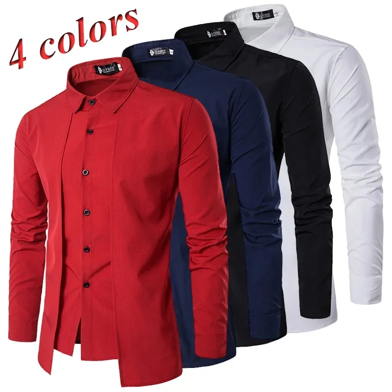 Top Trends: Fashion Men's Long Sleeve Slim Shirt Personalized Lapel Men Irregular Hem Shirt Solid Color Business Shirt Social Shirt Shoppable Styles