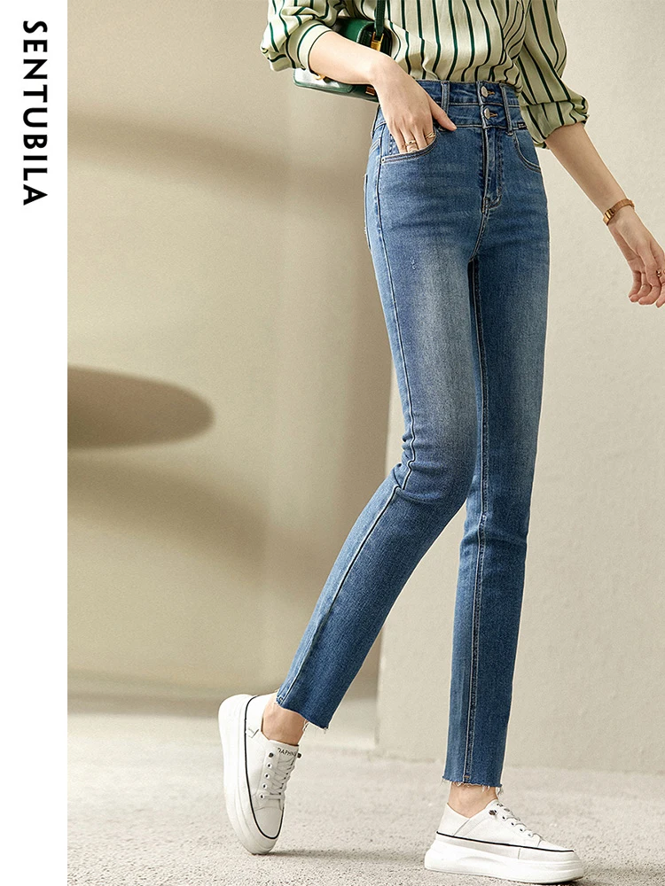 Top Trends: Sentubila High Waist Skinny Jeans For Women 2023 Autumn Casual Office Lady Ankle Length Cut-off Pencil Pant Streetwear W23N44081 Shoppable Styles - Image 2