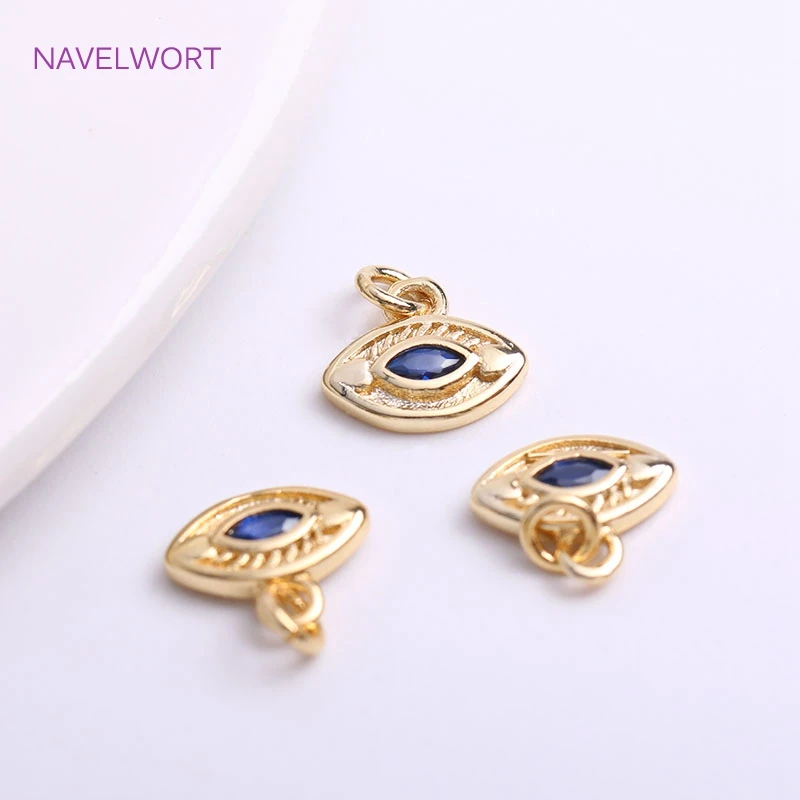 Top Trends: 10mm*8.5mm 14K Gold Plating Brass Metal Evil Eye Pendants Black / Blue Color Evil Eye Charms DIY Jewelry Making Accessories Shoppable Styles