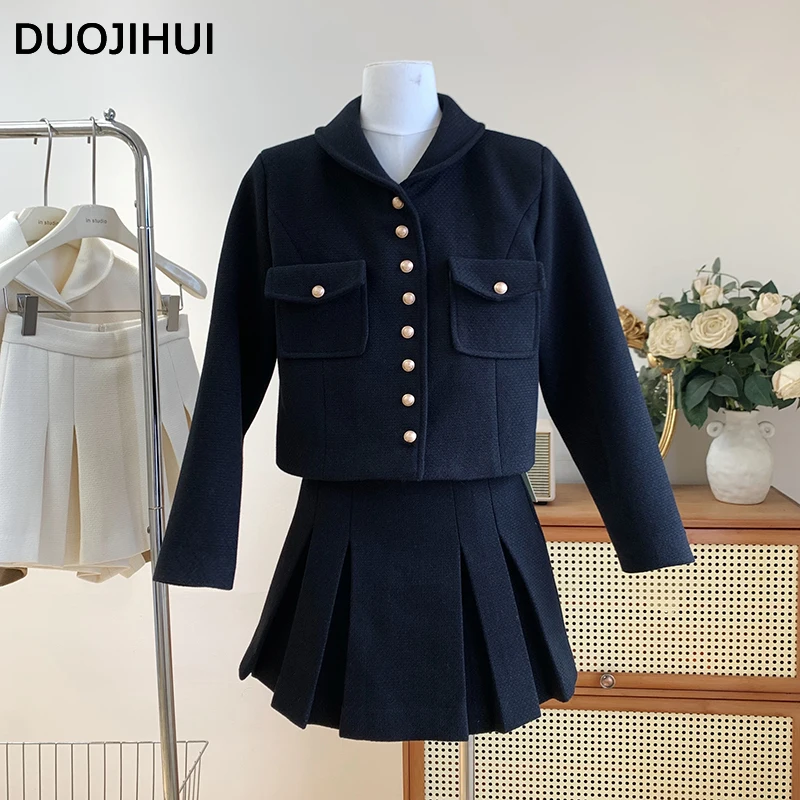 Top Trends: DUOJIHUI Two Piece Autumn Elegant Loose Female Shorts New Chicly Single Breasted Cardigan Basic Solid Color Fashion Women Shorts Shoppable Styles