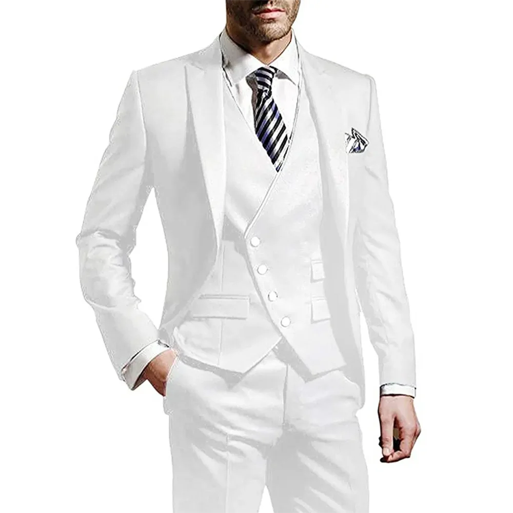 Top Trends: White Men Wedding Suits Groom Wear Peak Lapel Wedding Groom Tuxedos Business Party Suit 3 Pieces (Jacket+ Vest+ Pant）Costume Homme Shoppable Styles