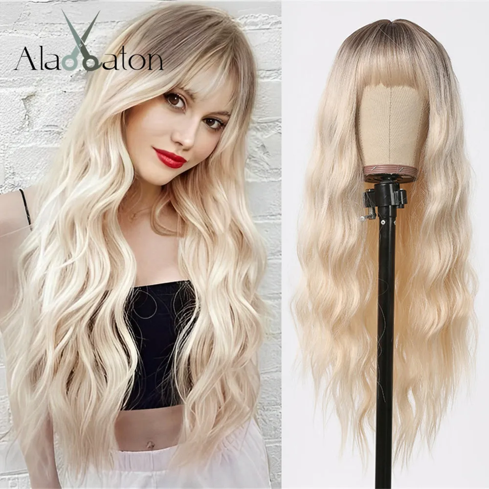 Top Trends: ALAN EATON Blonde Long Loose Wave Synthetic Wigs With Bangs For Women Ombre Dark Roots Natural Looking Wig Blonde Daily Hair Wig Shoppable Styles