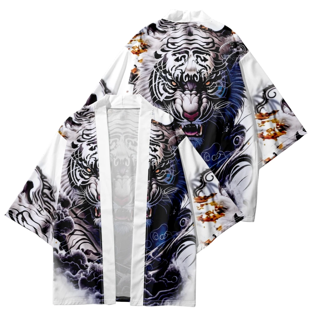 Top Trends: Streetwear Men Women Cardigan Haori Traditional Beach Yukata Anime White Tiger Print Japanese Kimono Clothing Plus Size Shoppable Styles