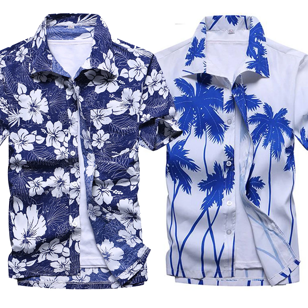 Top Trends: Summer Men's Casual Beach Aloha Shirt - Fashion Blue Print, Short Sleeve, Plus Size 5XL, Hawaiian Style Shoppable Styles