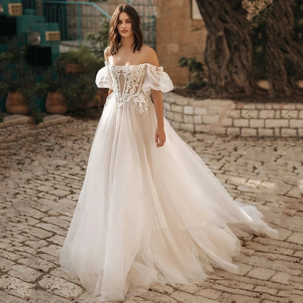 Top Trends: Vintage Simple Wedding Dresses Boat-Neck A-Line Bridal Gowns Lace Appliques Tulle Robes Off The Shoulder Vestidos De Novia 2024 Shoppable Styles