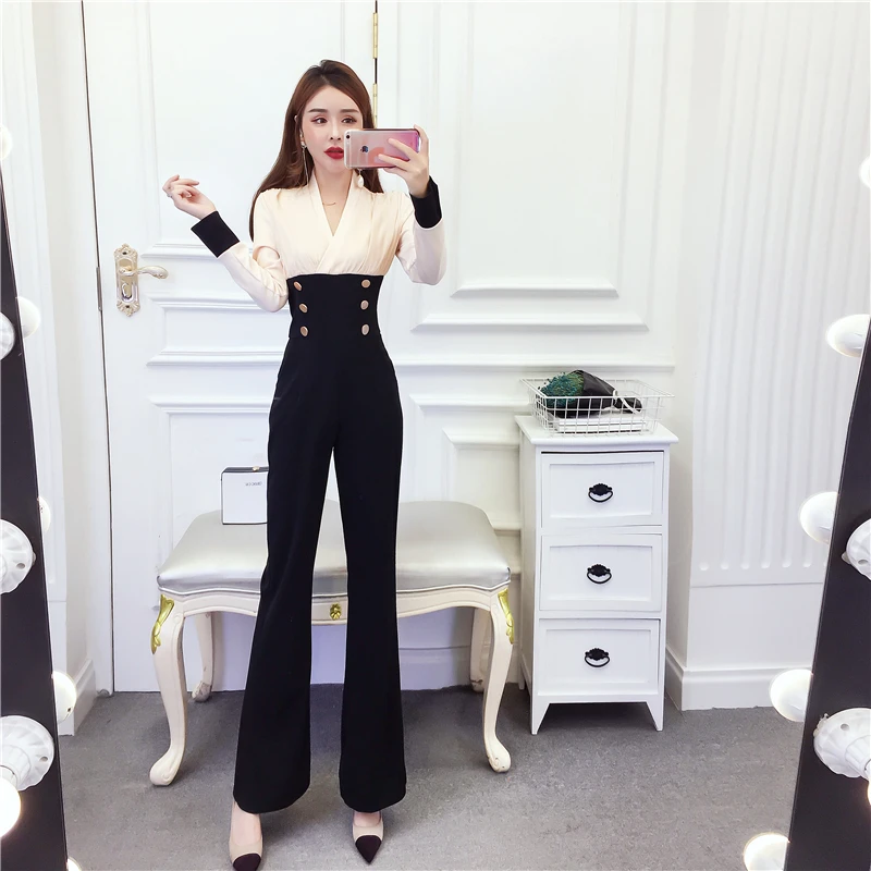 Top Trends: Spring 2023 Fashion Temperament Goddess Chiffon Splice Color Contrast Slim Bodysuit Pants Overalls Female Jumpsuits Shoppable Styles