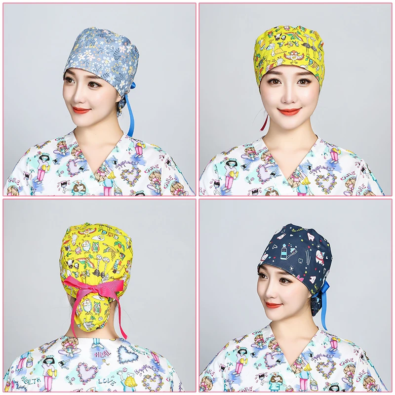 Top Trends: Cartoon Printed Nurse Cap Elastic Pet Hospital Surgeon Dentist Beauty Scrub Turban Hats Cotton Female Medical Surgical Adults Ca Shoppable Styles - Image 4