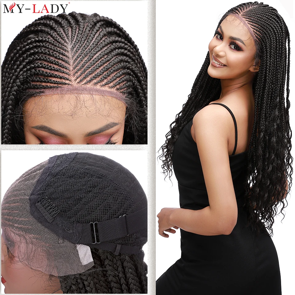 Top Trends: My-Lady Synthetic Cornrow Braided Wigs Lace Front Wig 28inches Box Braided Frontal Long Curly Ends For Black Woman Afro Hair Wig Shoppable Styles