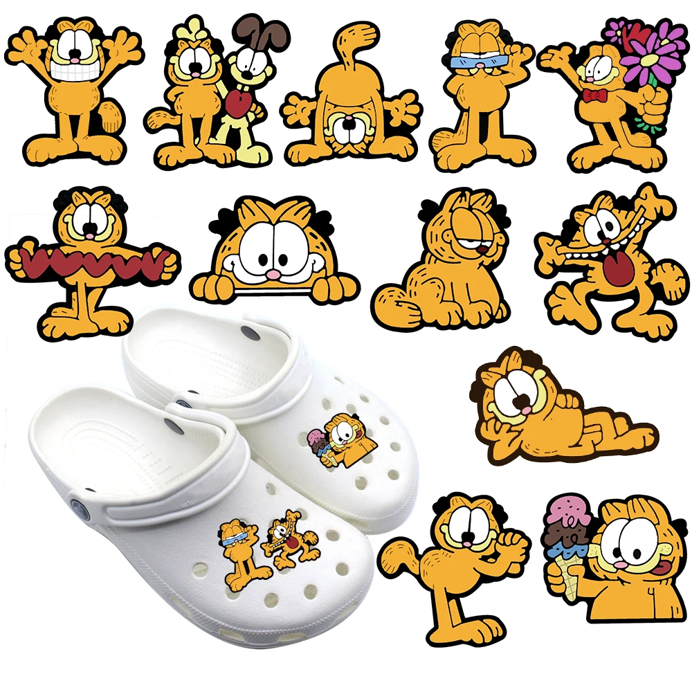 Top Trends: 1-12PCS PVC Cartoon Shoe Charms Cute Garfield Series Shoe Accessories Buckle Fit Wristbands Shoe Charms Decoration Kids Gift Shoppable Styles