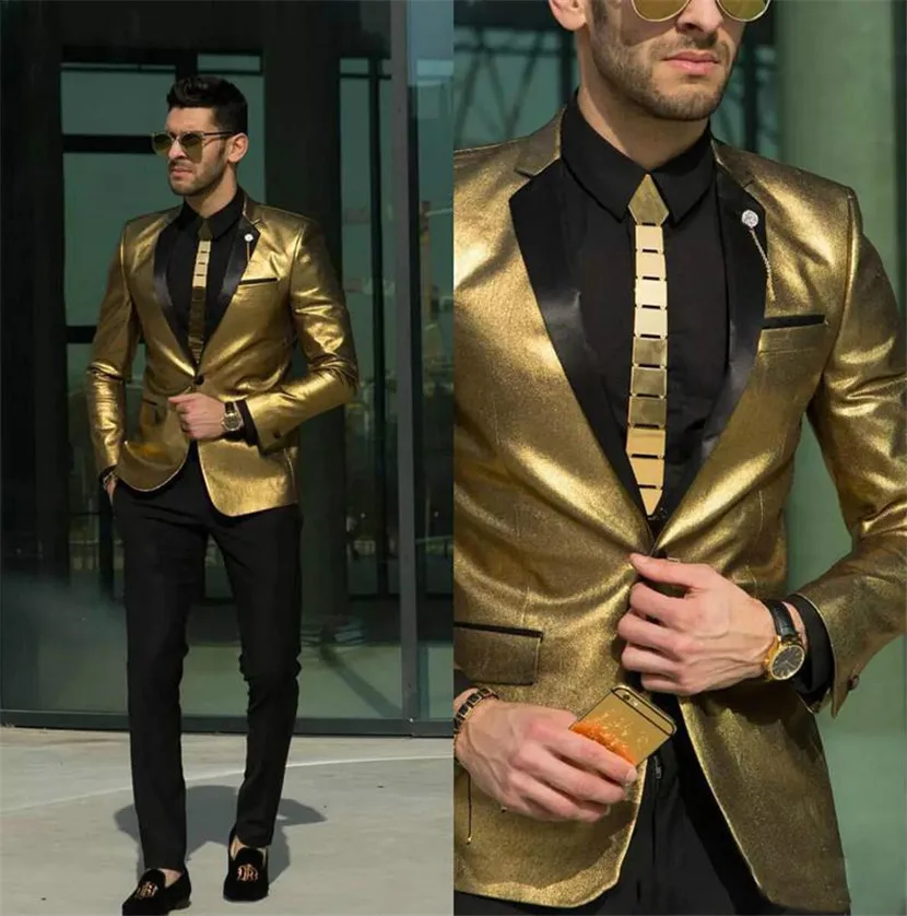 Top Trends: 2023 Fashion Shining Gold Wedding Suits For Men Cheap Tuxedos Slim Fit Bridegroom Wear Best Mens Suits Custom Made(Jacket+ Pant) Shoppable Styles