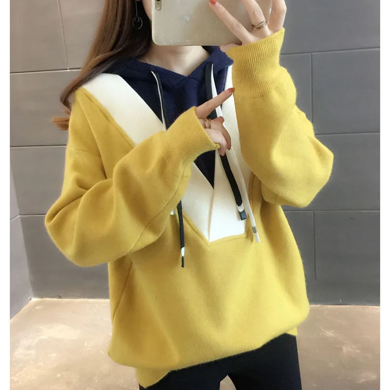 Top Trends: Fashion Hooded Lace Up Fake Two Piece Hoodies Female Clothing 2023 Winter New Oversized Casual Pullovers Korean Sweatshirts Shoppable Styles - Image 2