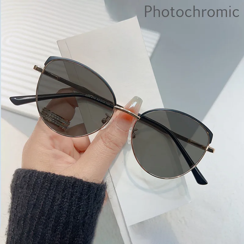 Top Trends: Brand Design Retro Round Cat Eye Metal Girls Frame Photochromic Anti Blue Light Computer Women Reading Glasses Degrees 0 ~ + 6 Shoppable Styles - Image 2